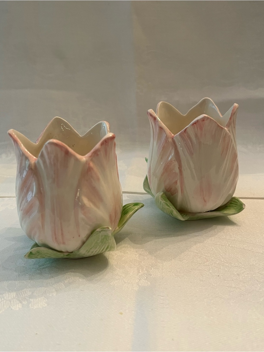 Fitz & Floyd Ceramic Pink Tulip Candle Holders